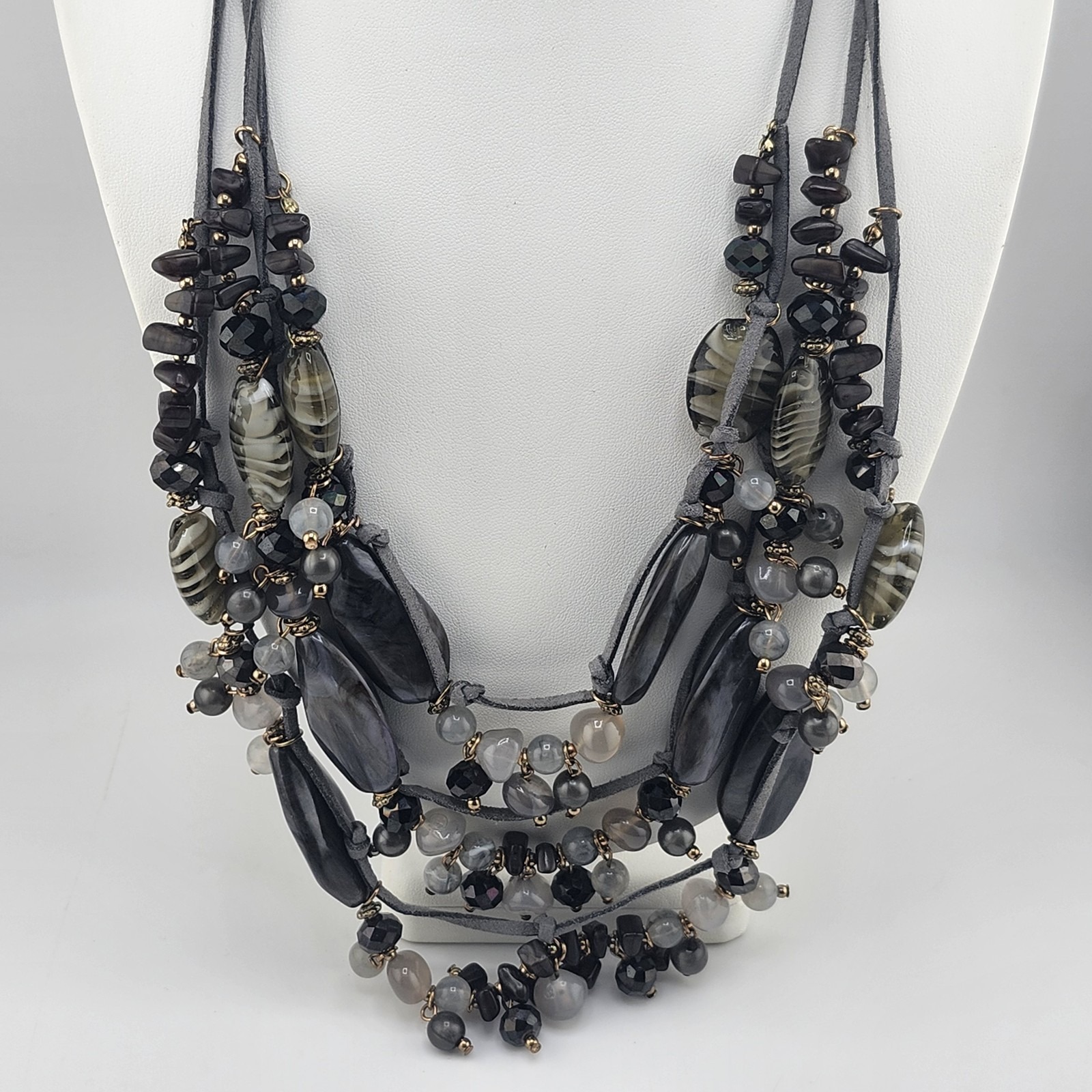 Erica Lyons Glass Bead Multistrand Layered Necklace Gray 15$